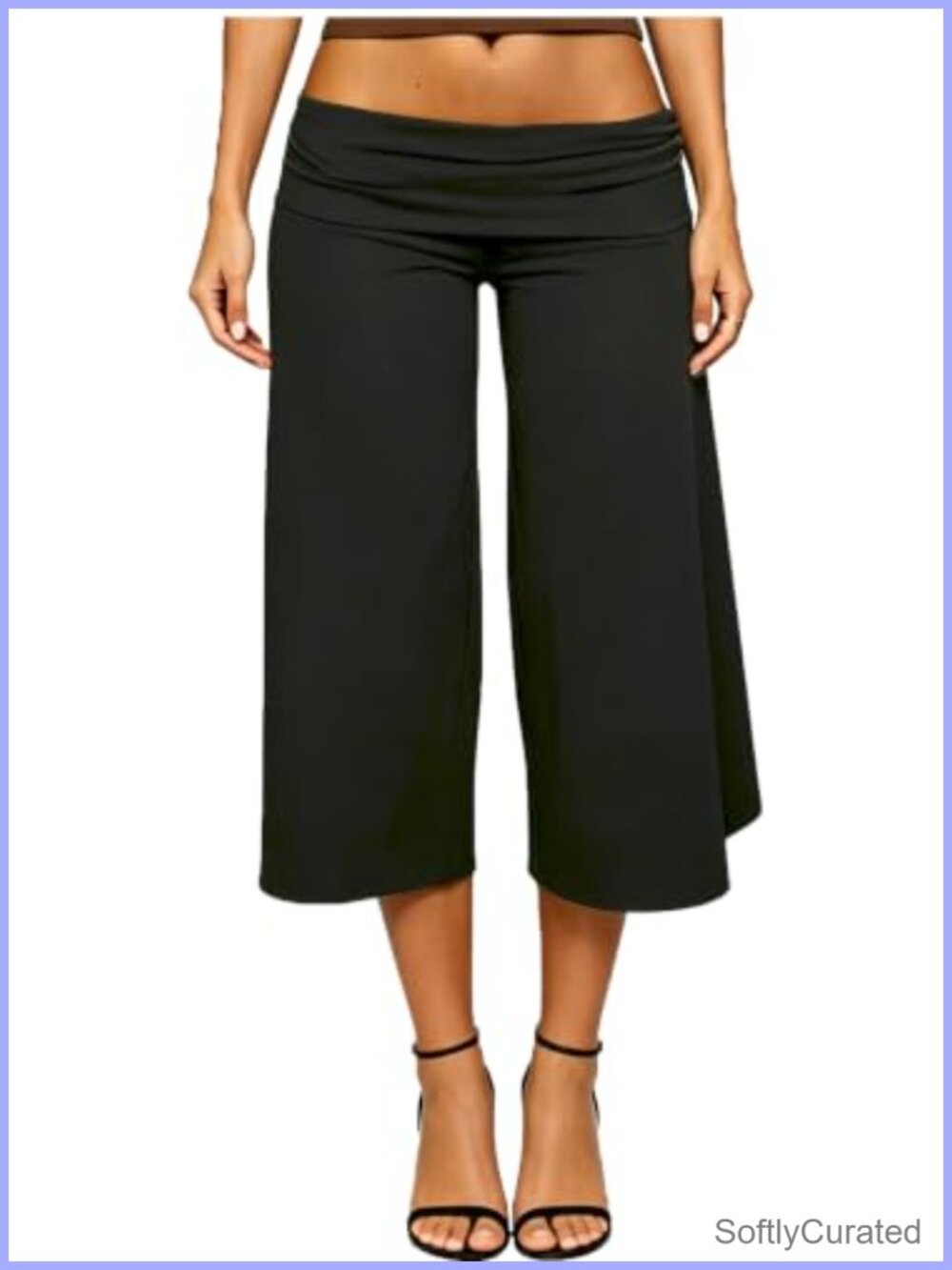 Cotton Blend Gaucho Capri Wide Leg Yoga Pants Fold Over Waist Flowy